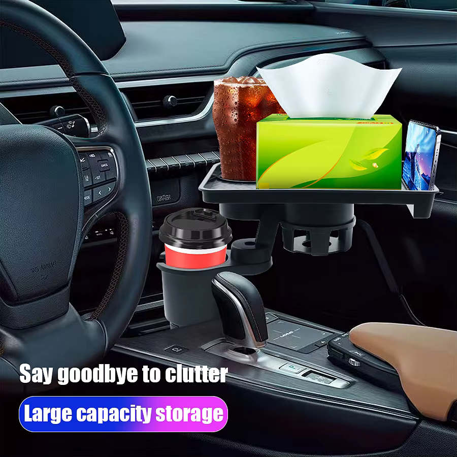 Plateau porte-gobelets pour voiture avec double porte-gobelets, plateau de repas pour voiture, plateau portable réglable pour boissons