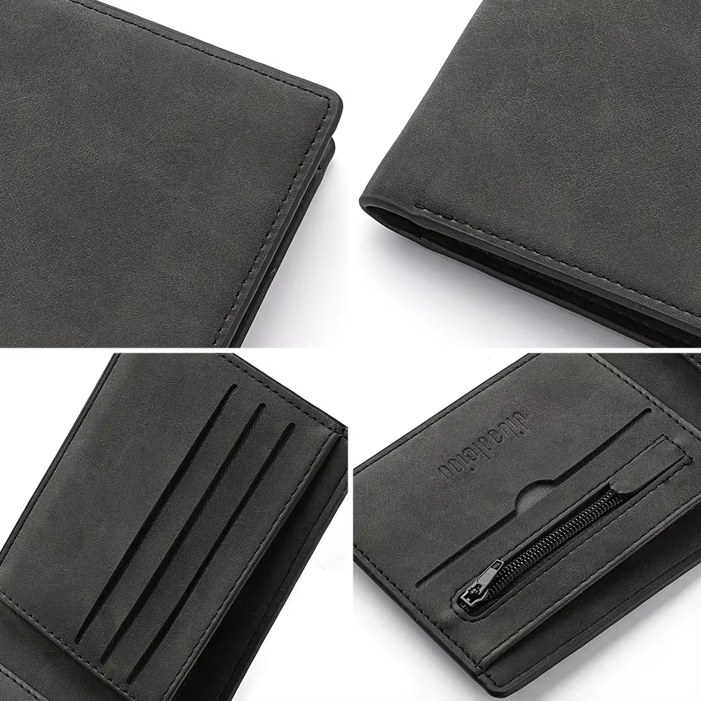 2025 nouveau portefeuille hommes véritable cuir PU mâle court fermeture éclair Simple