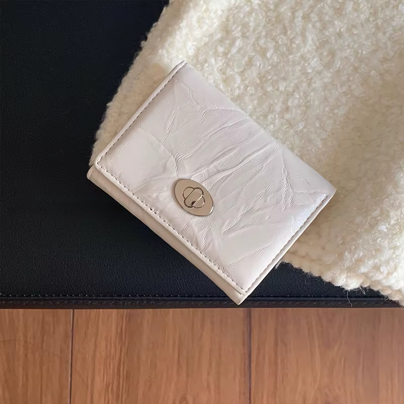 Portefeuille porte-cartes tri-pliant en cuir PU WERLLANDS avec motif froissé et boucle en métal