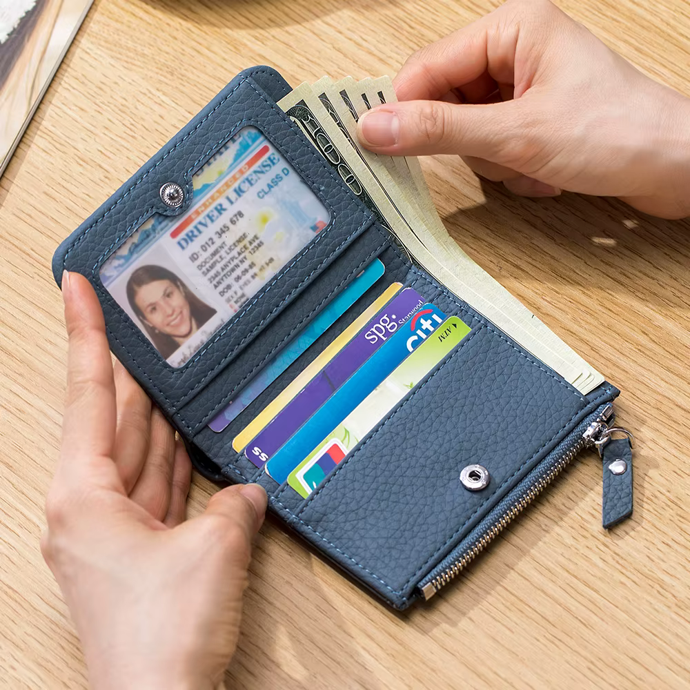 Portefeuille court en cuir véritable pour hommes et femmes
