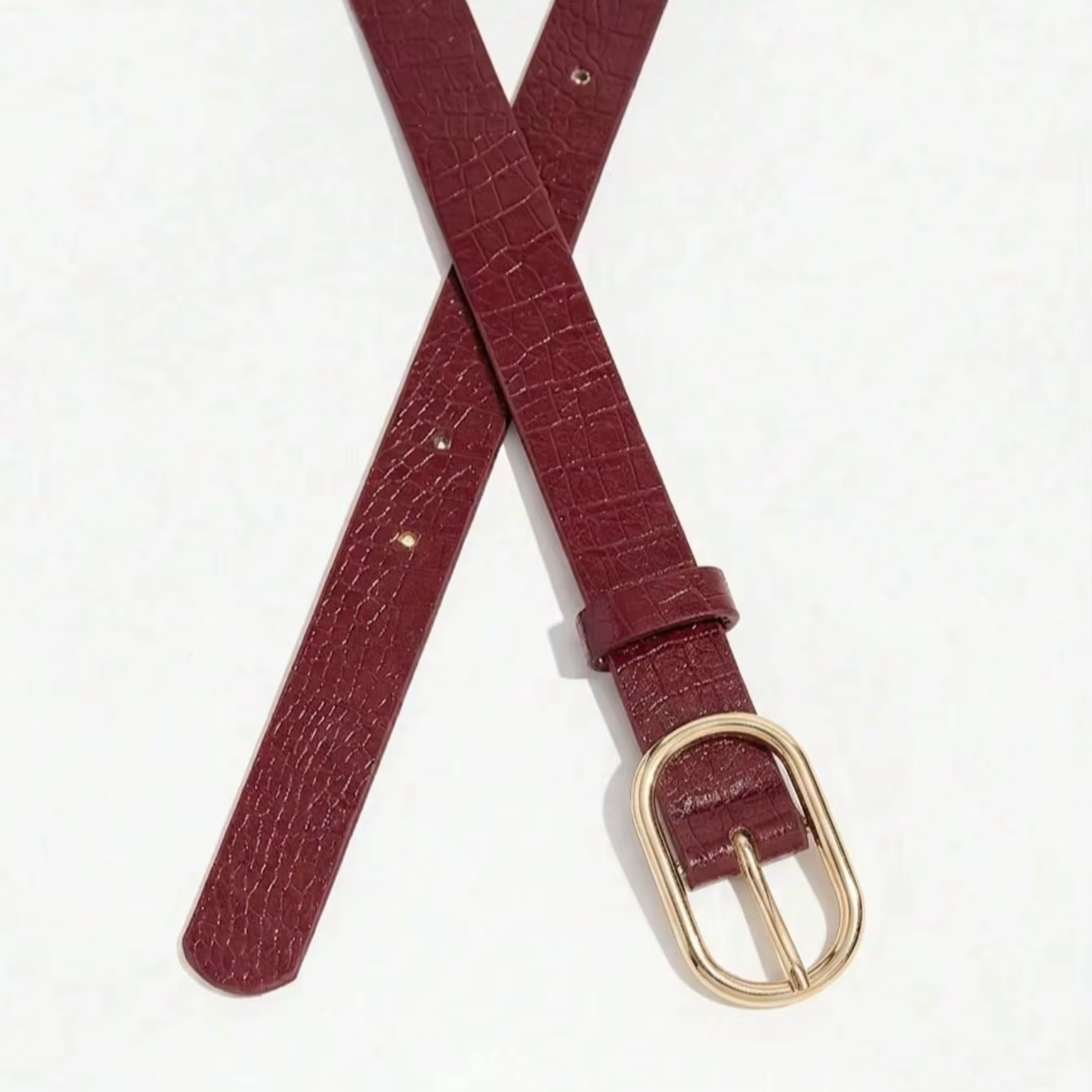 Ceinture vintage gaufrée rouge vin pour femme