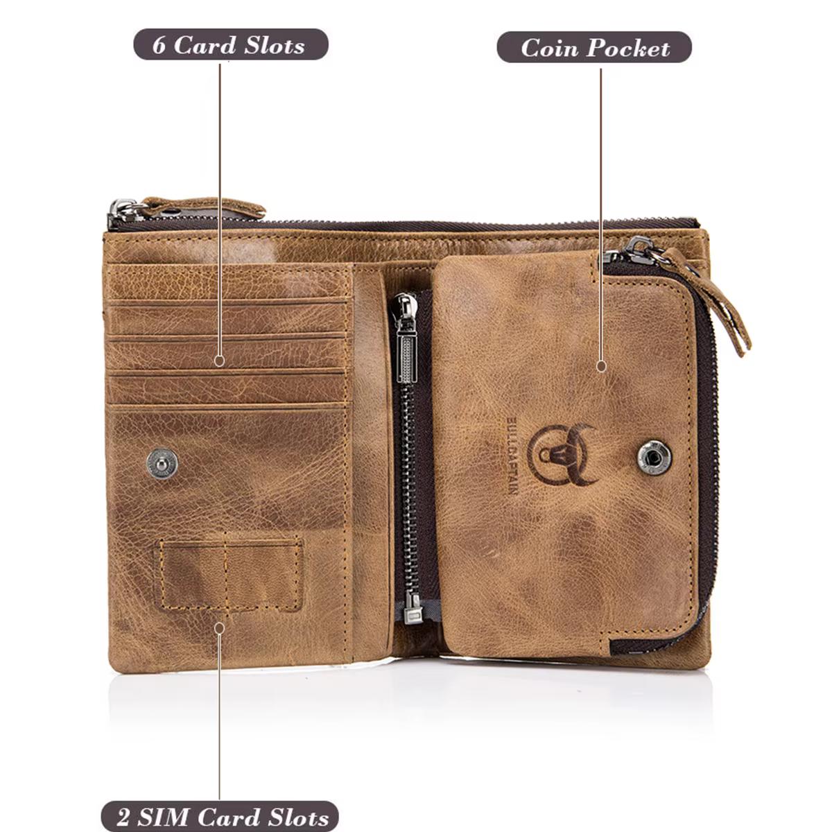 BULLCAPTAIN portefeuille en cuir véritable pour hommes sac à main court petit