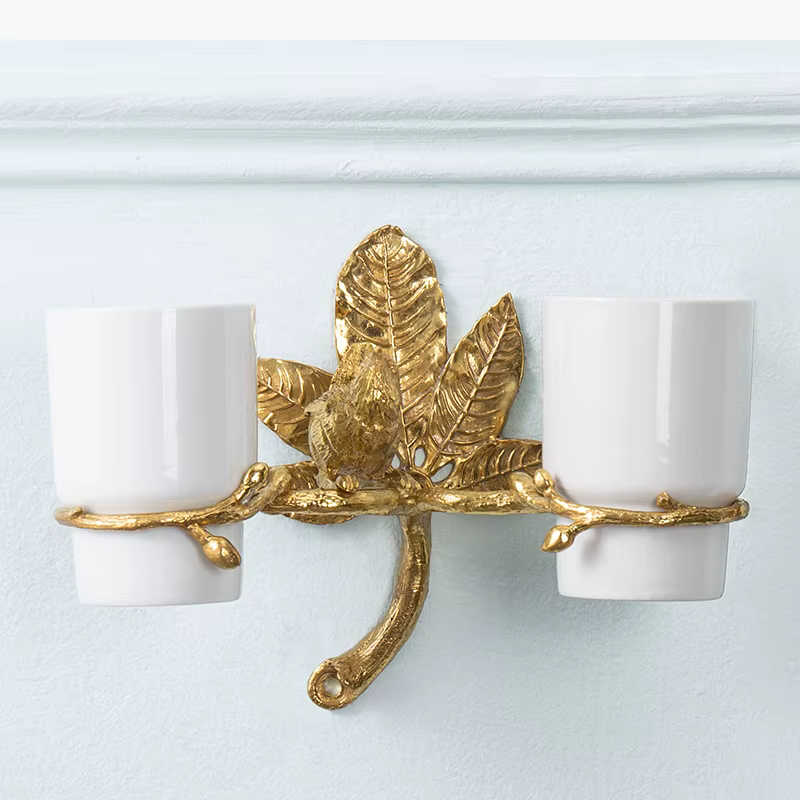 Support mural pour brosses à dents et gobelets de bain de bouche, accessoires de salle de bain, supports pour gobelets de couple, support de rangement en laiton pour articles de toilette