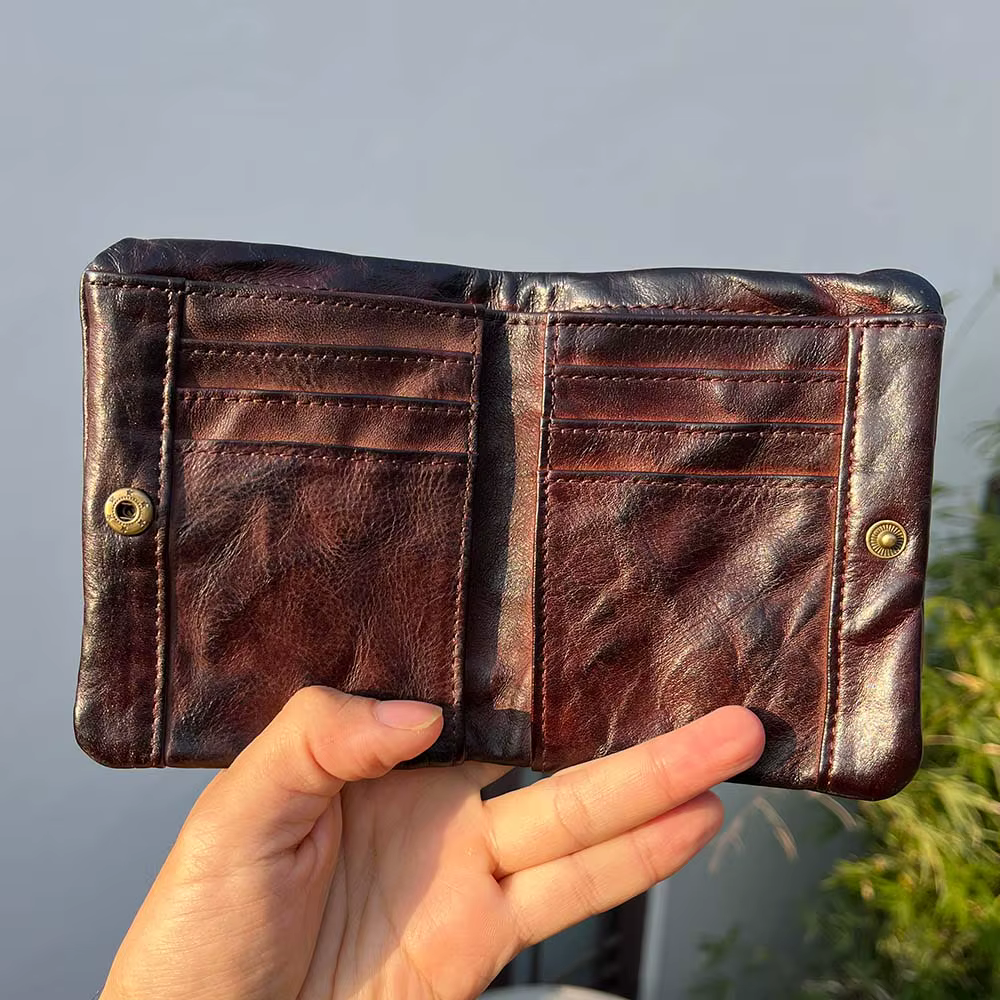 Portefeuille en cuir véritable fait main pour hommes et femmes, style vintage