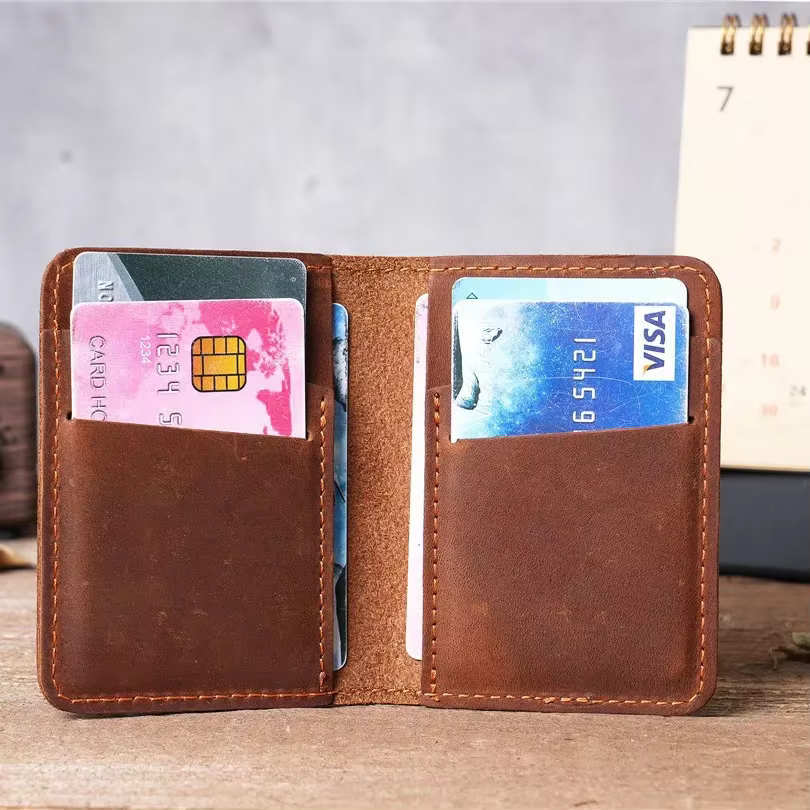 Portefeuille en cuir véritable style vintage décontracté