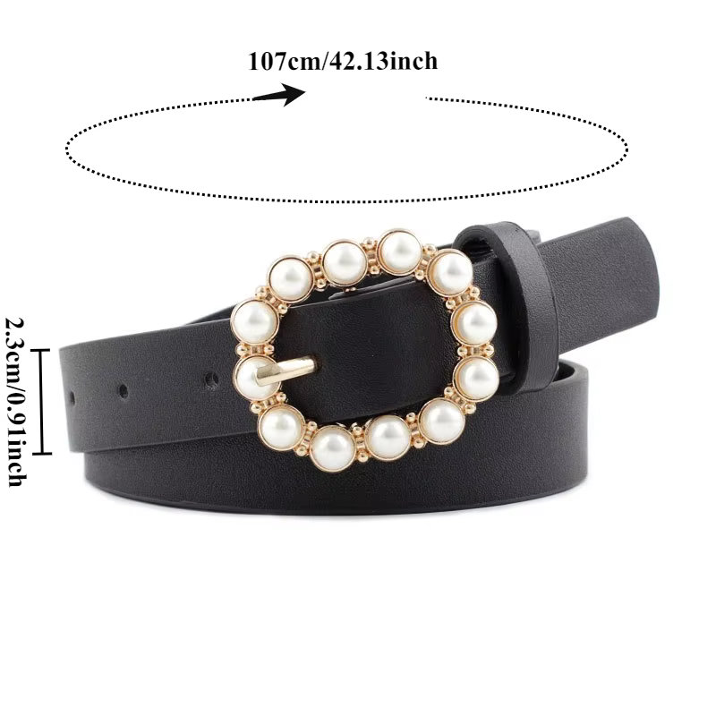 Nouvelle ceinture en cuir élégante et minimaliste avec perles – Ceinture polyvalente – Ceintures à boucle décontractées haut de gamme et tendance pour femmes