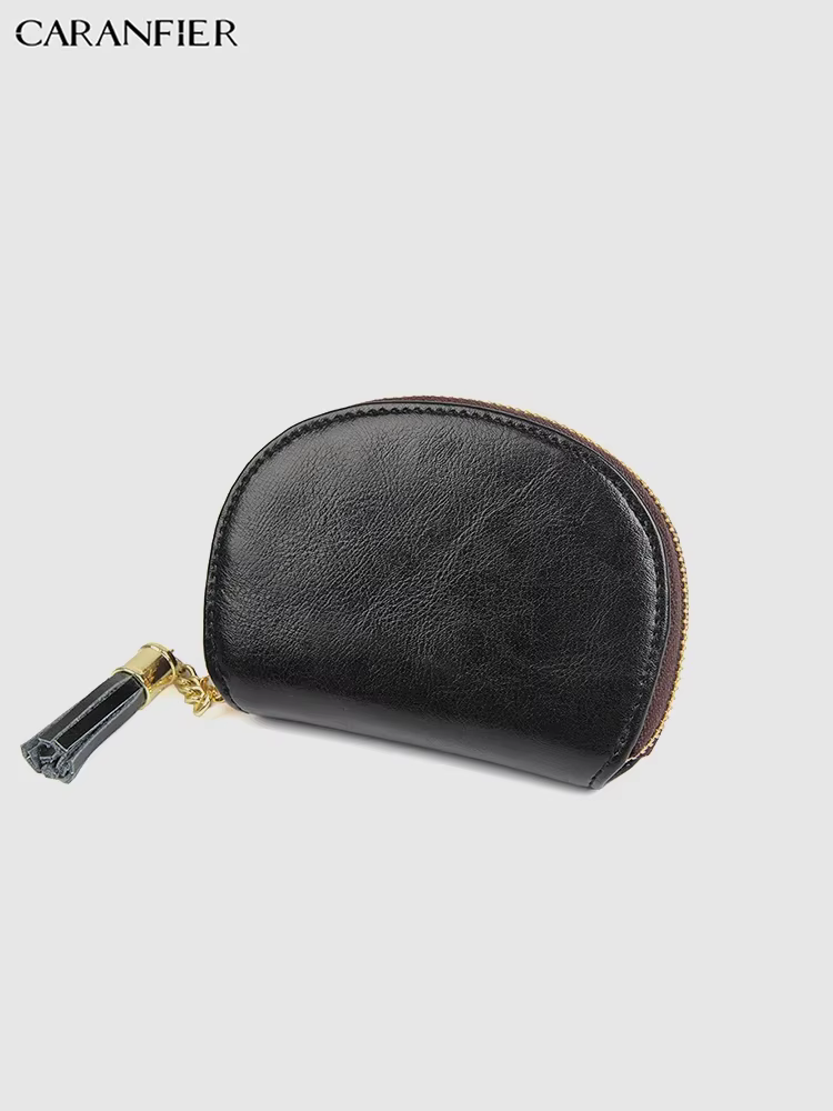 CARANFIER femmes porte-monnaie véritable cuir de vachette fille portefeuilles RFID cartes pochette mode couleur unie gland fermeture éclair coquille sac