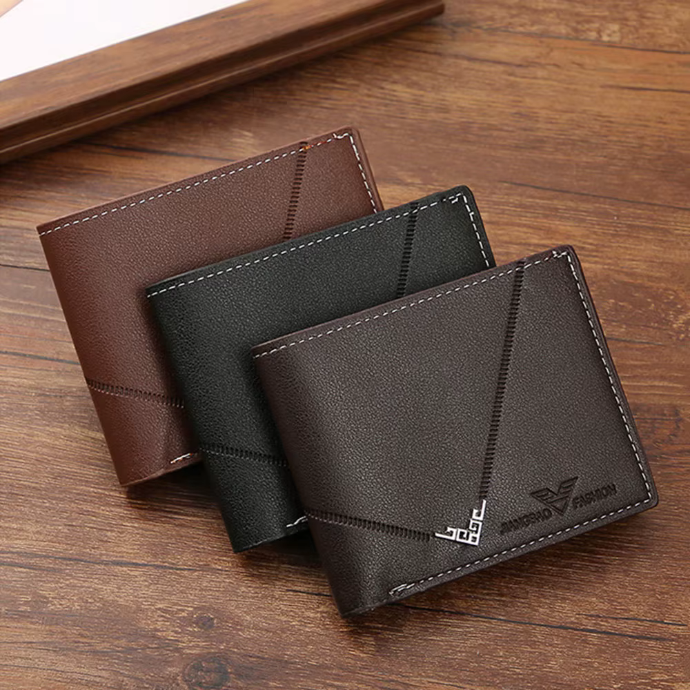 Lychee-Porte-cartes en cuir Bergame pour hommes, porte-monnaie court, porte-monnaie en espèces, porte-monnaie de style professionnel, multi-patchwork