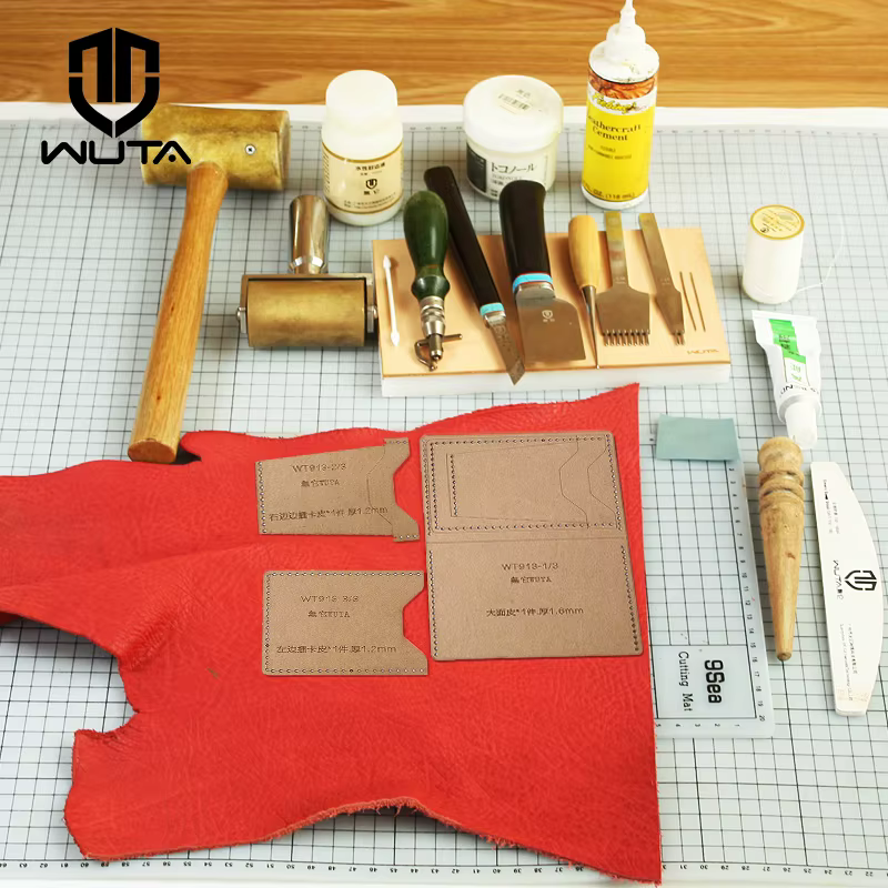 WUTA-Mini porte-cartes en papier kraft, modèle horizontal simple, portefeuille en cuir, ensemble de motifs, outils de bricolage, 913