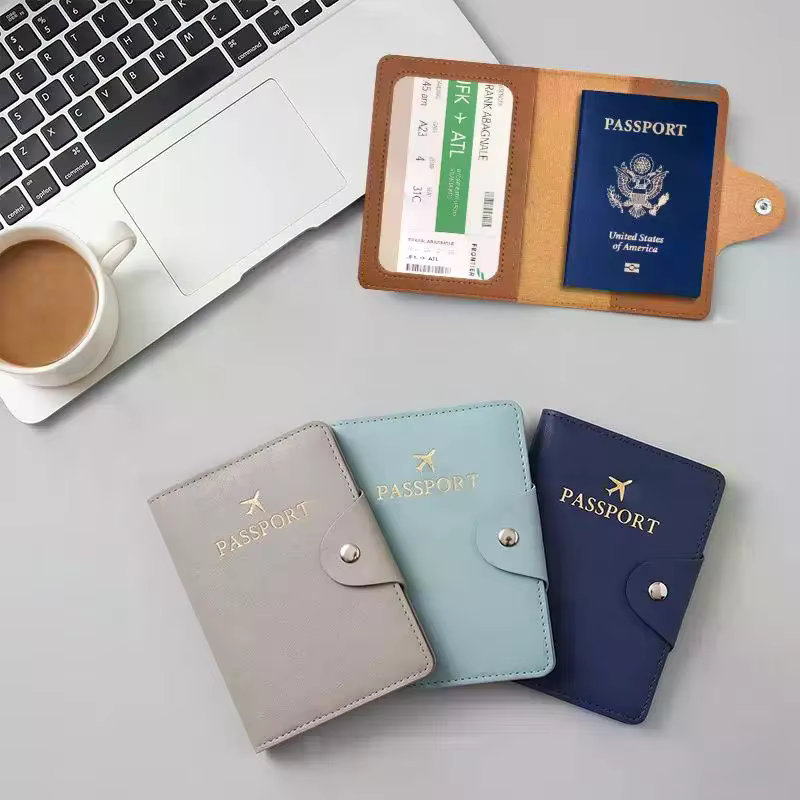 Housse de passeport en cuir PU avec fermeture à pression