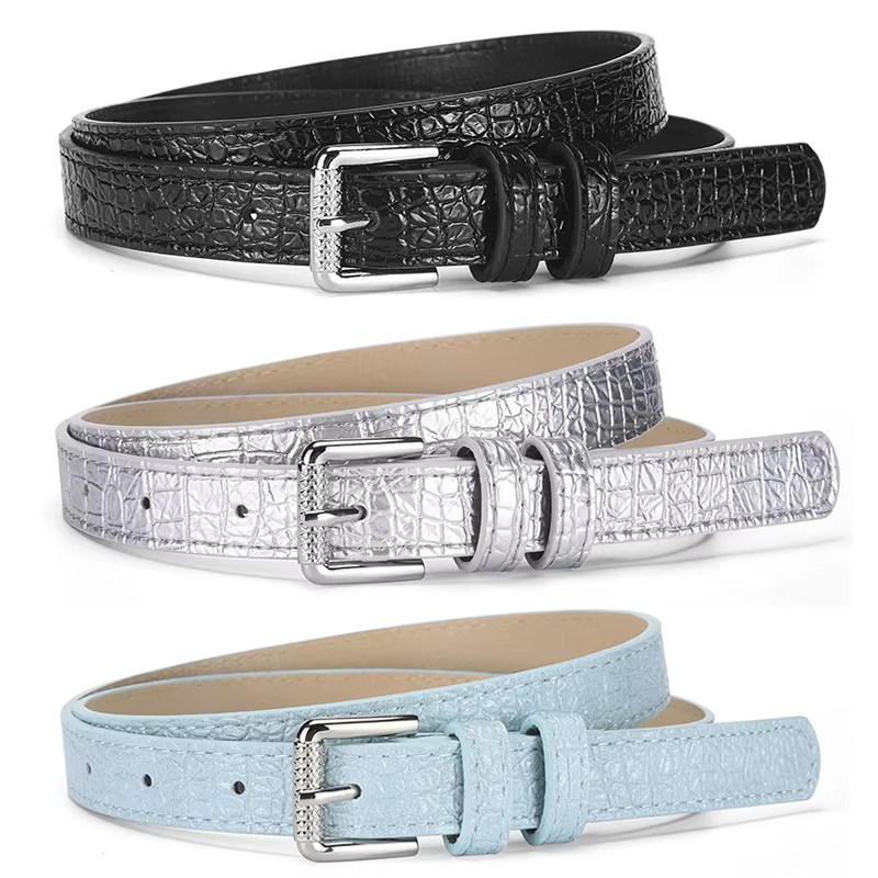 Ceinture fine en cuir PU noir pour femmes