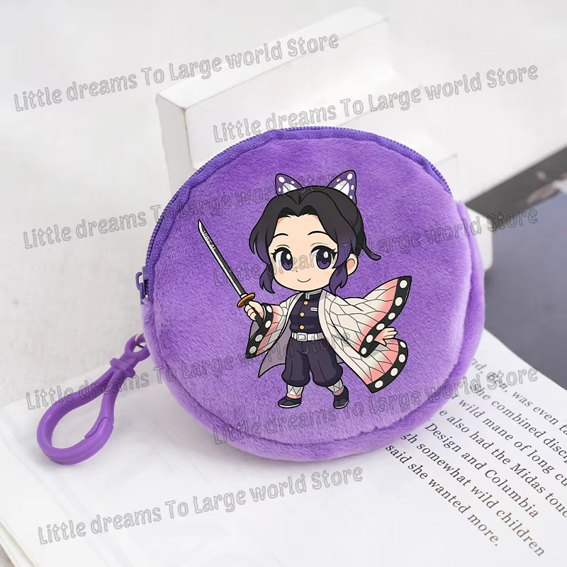 Porte-monnaie Demon Slayer, figurine d'anime, version Q mignonne, mini pochette à clés imprimée, portefeuille rond, décoration pour garçons et filles, porte-monnaie souple, cadeau