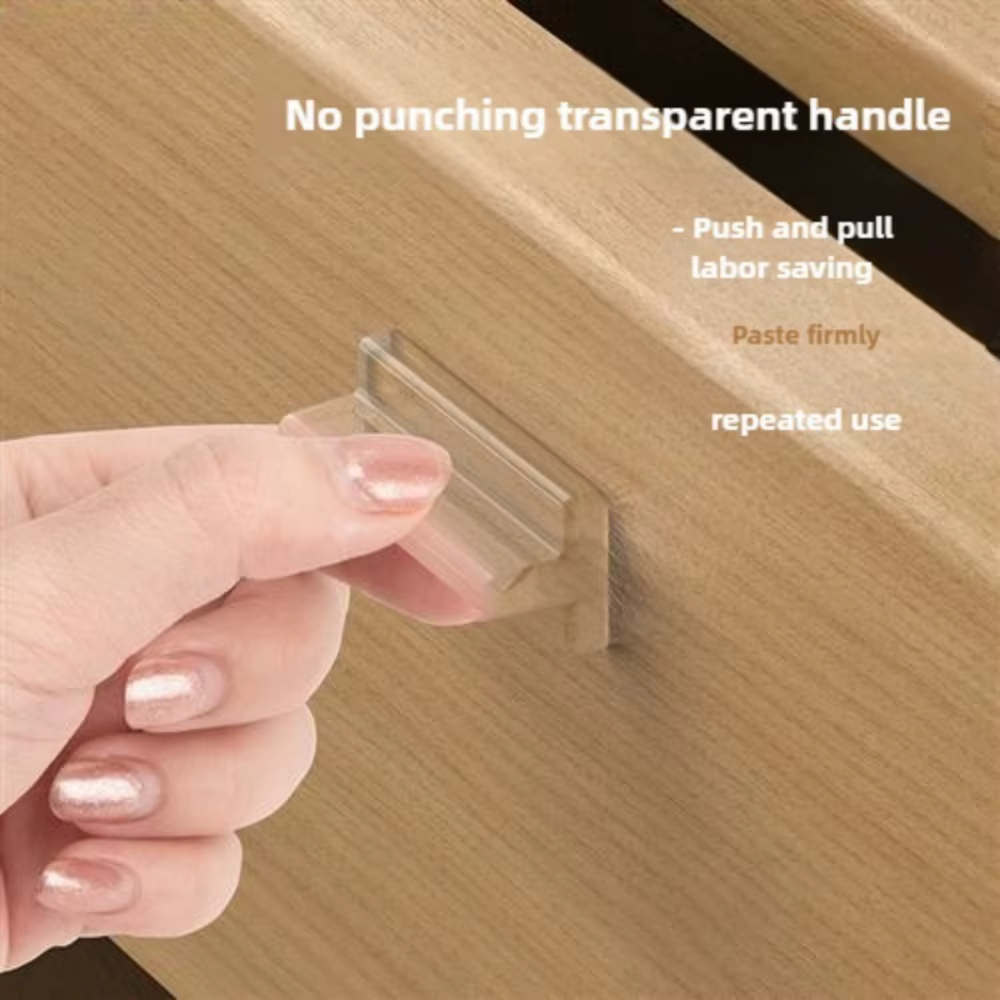 Poignées invisibles auto-adhésives transparentes en PU souple, 4 pièces, pour portes coulissantes, armoires de cuisine, portes en verre, poignées de tiroir