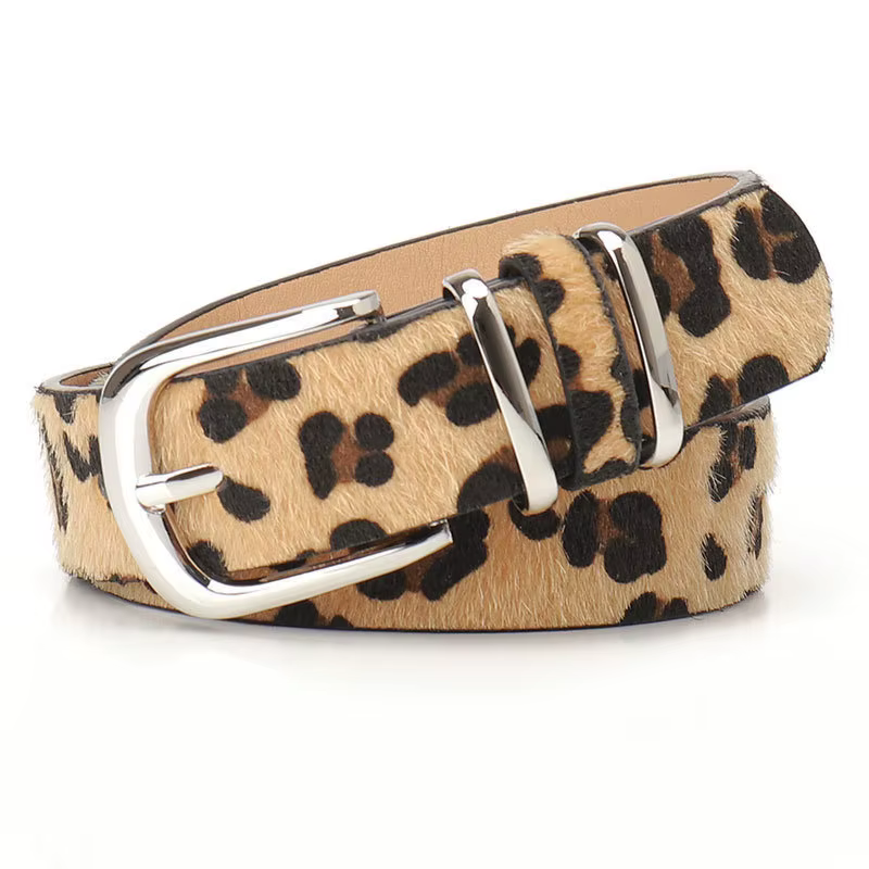 Nouvelle ceinture à double anneau à imprimé léopard pour femmes