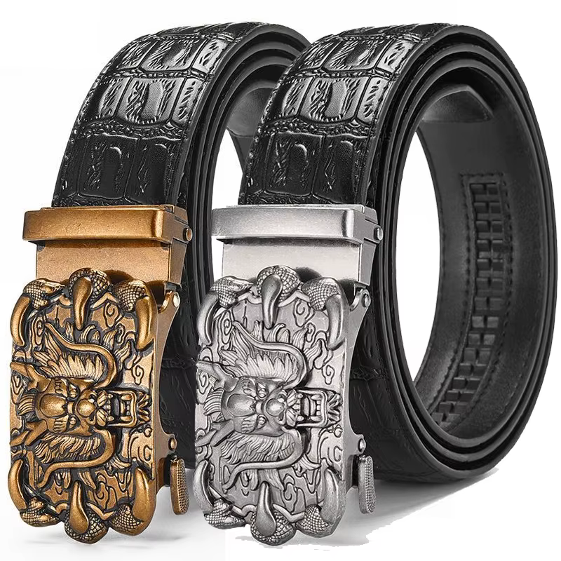 Ceinture en cuir véritable pour homme de haute qualité, motif crocodile, boucle chinoise Loong, ceintures pour homme, cadeau parfait pour la fête des pères