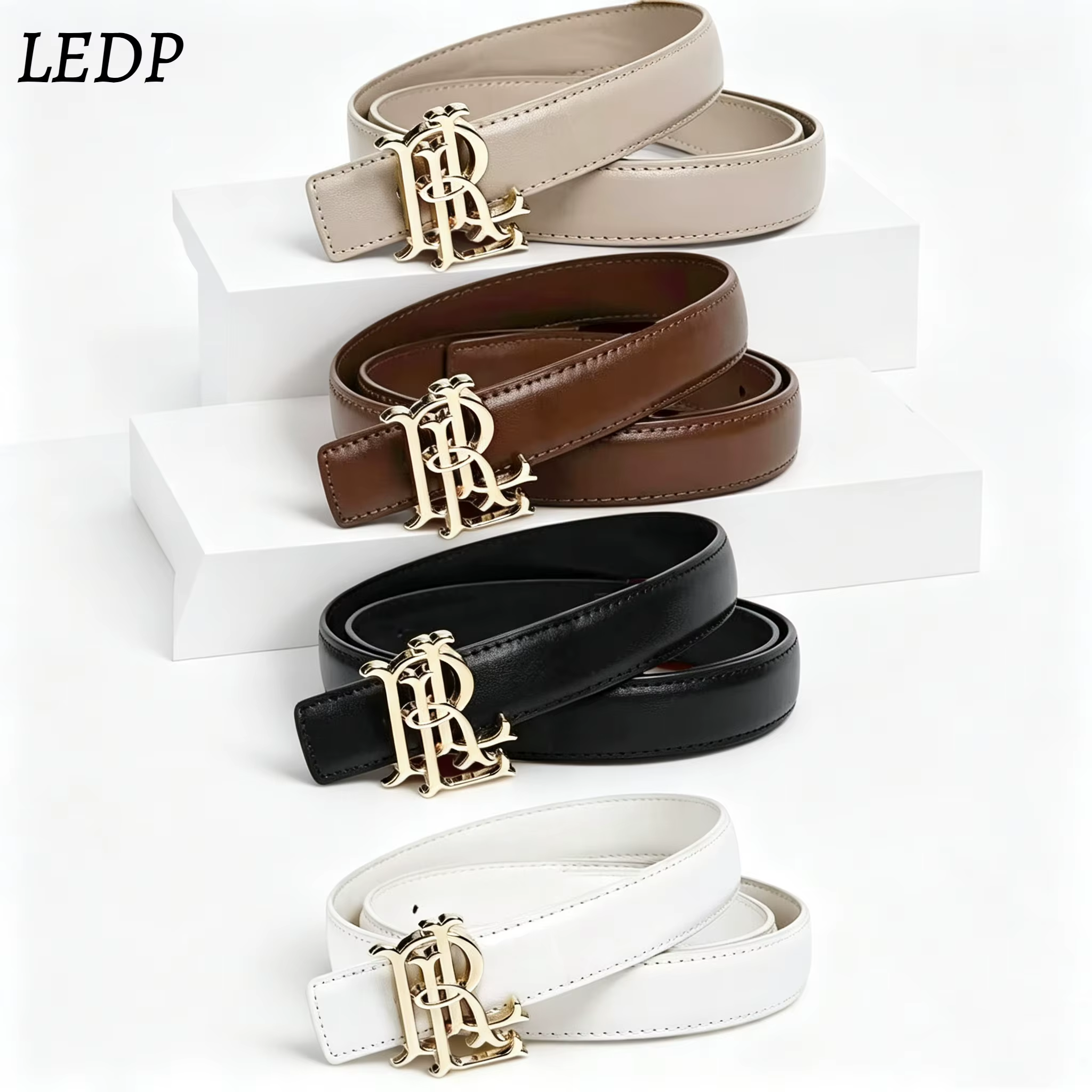 Ceinture en cuir véritable pour femme 2026 – 2,5 cm de large, boucle en alliage doré, design minimaliste de luxe, coutures de qualité supérieure, élégante