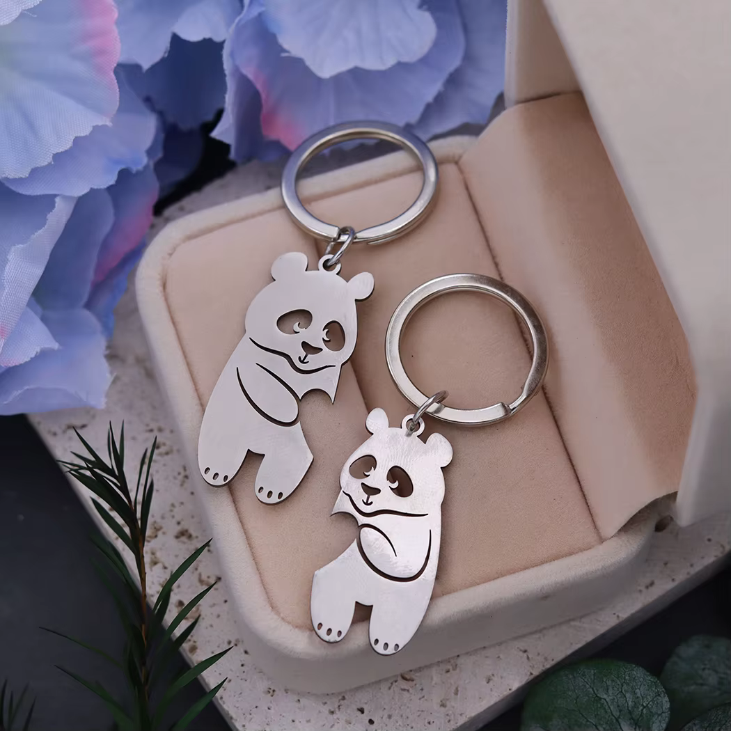Porte-clés romantique en forme de cœur et de Panda
