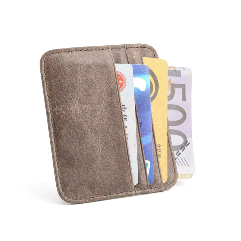 Porte-cartes en cuir véritable – Portefeuille fin pour cartes d'identité/banque/crédit