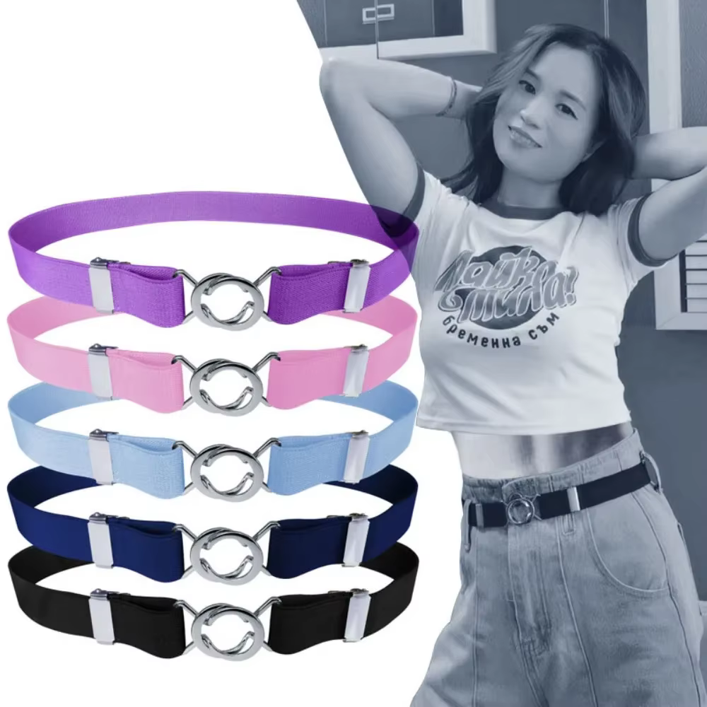 Ceinture extensible élastique réglable pour femmes avec boucle en métal ceinture Web large de 1 pouce ceintures de taille pour pantalons en jean robe ceintures décontractées