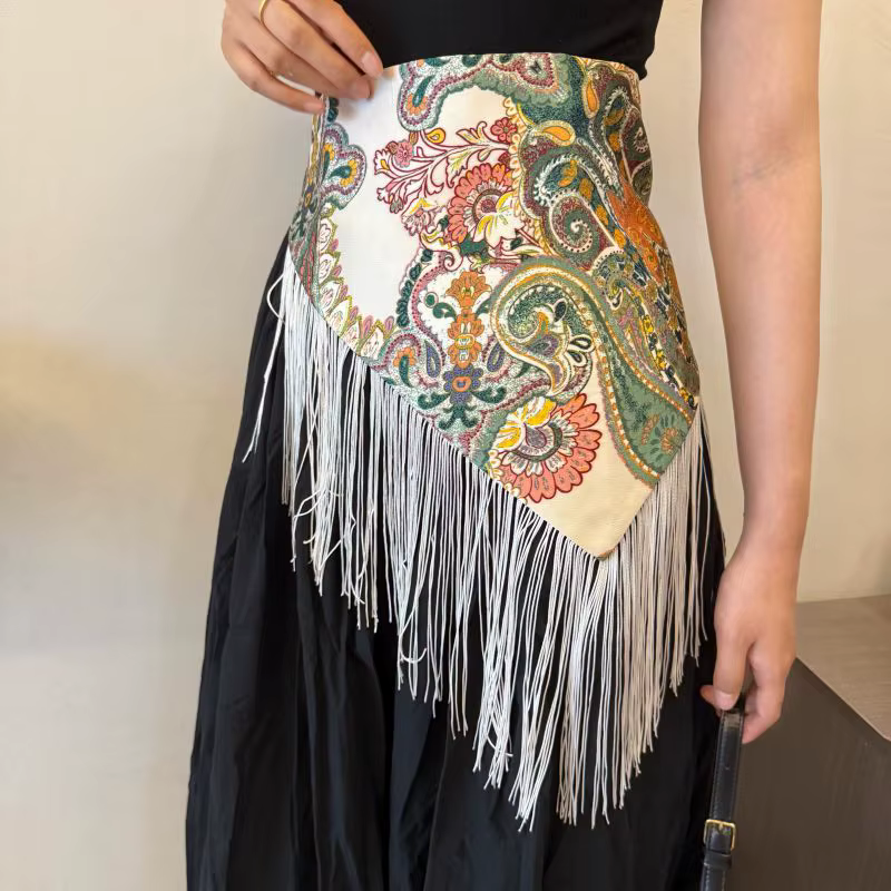 Femmes rétro glands ceinture large ceinture danse hanche écharpe mode Triangle frange Corset chemise jupes robe décor taille ceinture