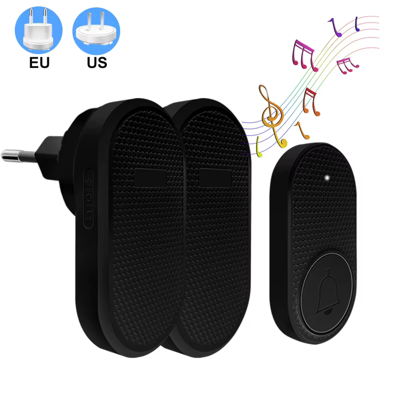 Sonnette sans fil intelligente, sonnette de porte de bienvenue, récepteur de 32 chansons, carillon pour invités Ding Dong, rappel d'alarme de sécurité domestique, prise US EU