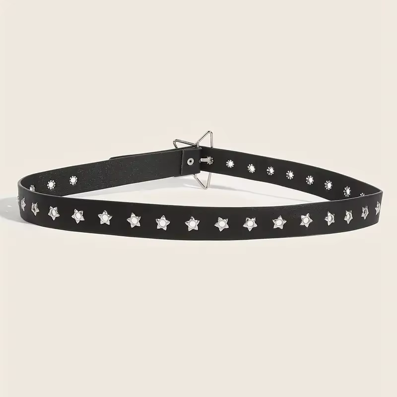 Ceinture Y2K Punk Star en cuir PU noir à rivets et œillets, style Goth, pour femmes, jeans, pantalons, garçons et filles, étudiants