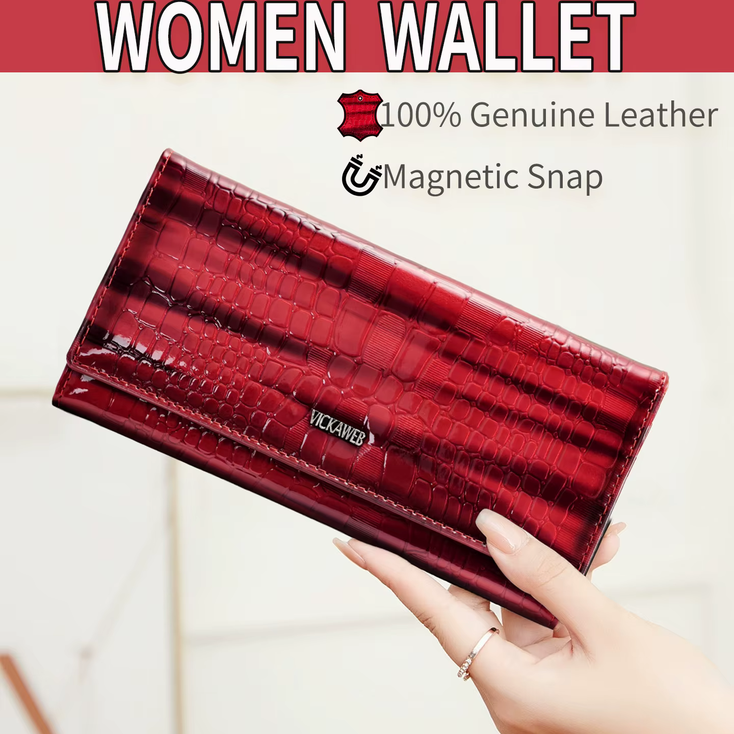 VICKAWEB Portefeuille en cuir véritable pour femme
