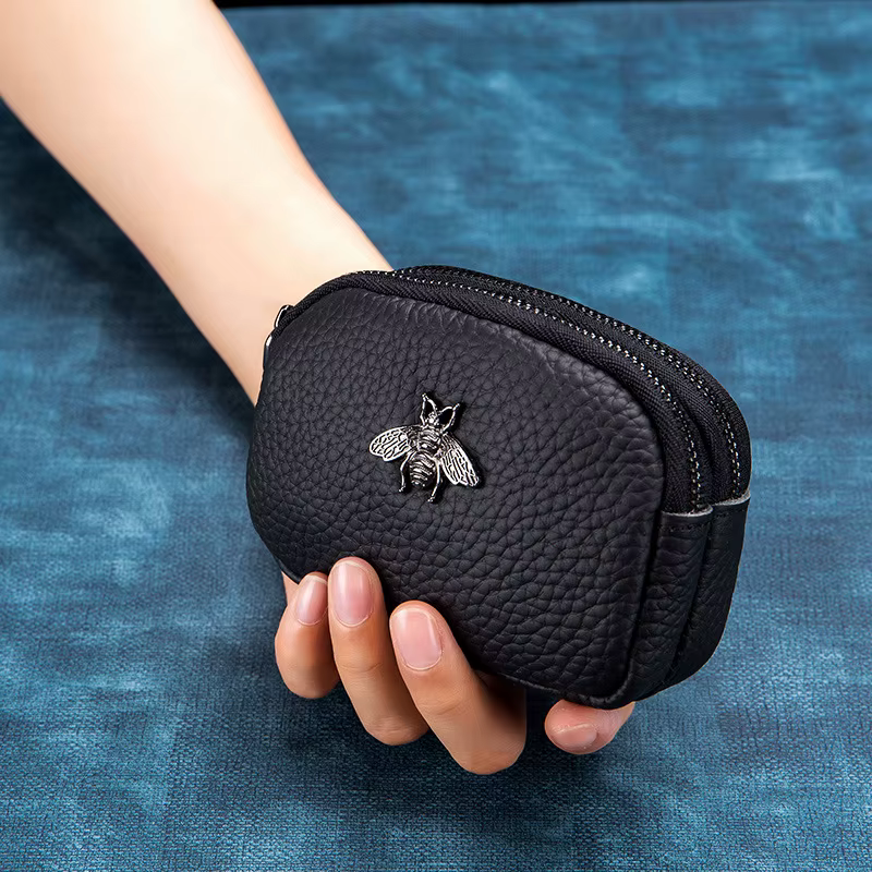 CICICUFF femmes porte-monnaie en cuir véritable femme Double fermeture éclair organisateur de voyage Mini pochette