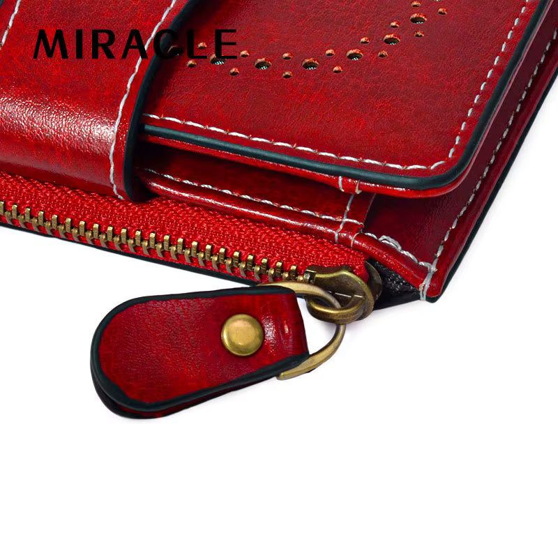 Femmes Vintage portefeuilles en cuir graissé fleur dames fermeture éclair porte-monnaie femme petite pochette sac d'argent portefeuille porte-carte de crédit
