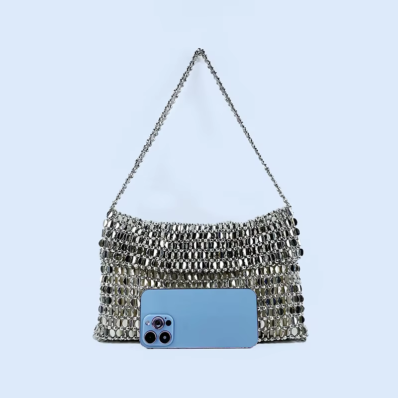 Sac rétro argenté à paillettes métalliques pour femmes