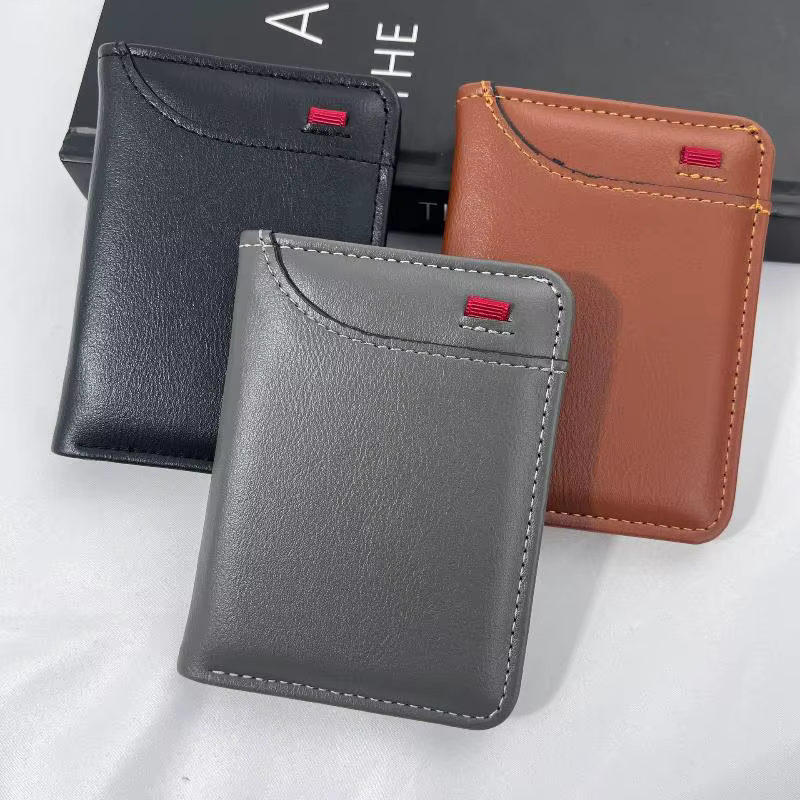 Portefeuille portable super fin en cuir PU, mini porte-cartes, porte-monnaie, porte-cartes pour hommes, portefeuille fin, petit, court