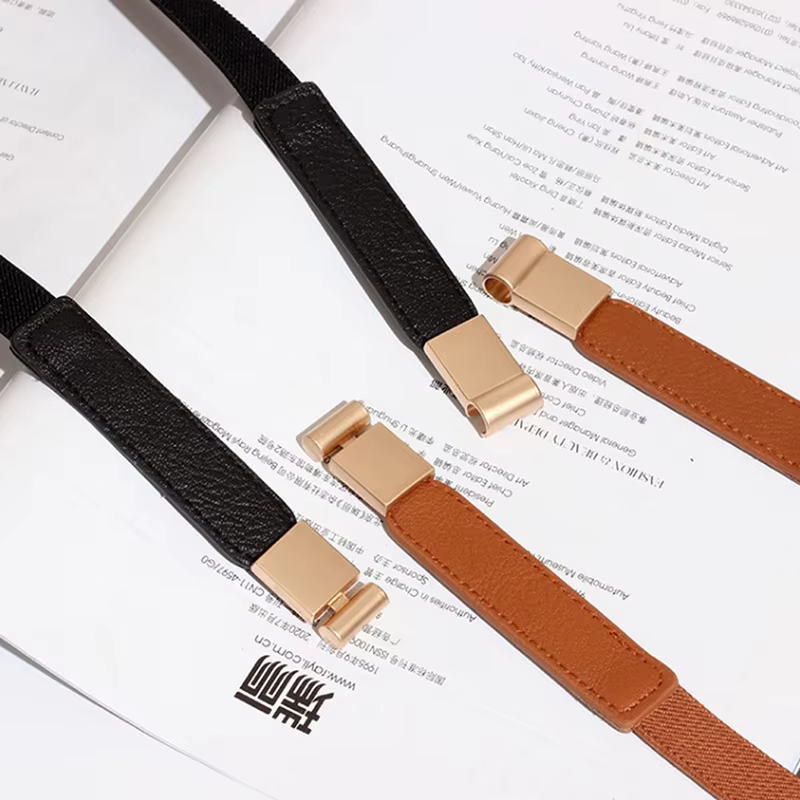 Ceinture artificiel astique Fine pour Femme, 1 Pièce, Sangle de Commande, Design Élégant, Noir, Marron