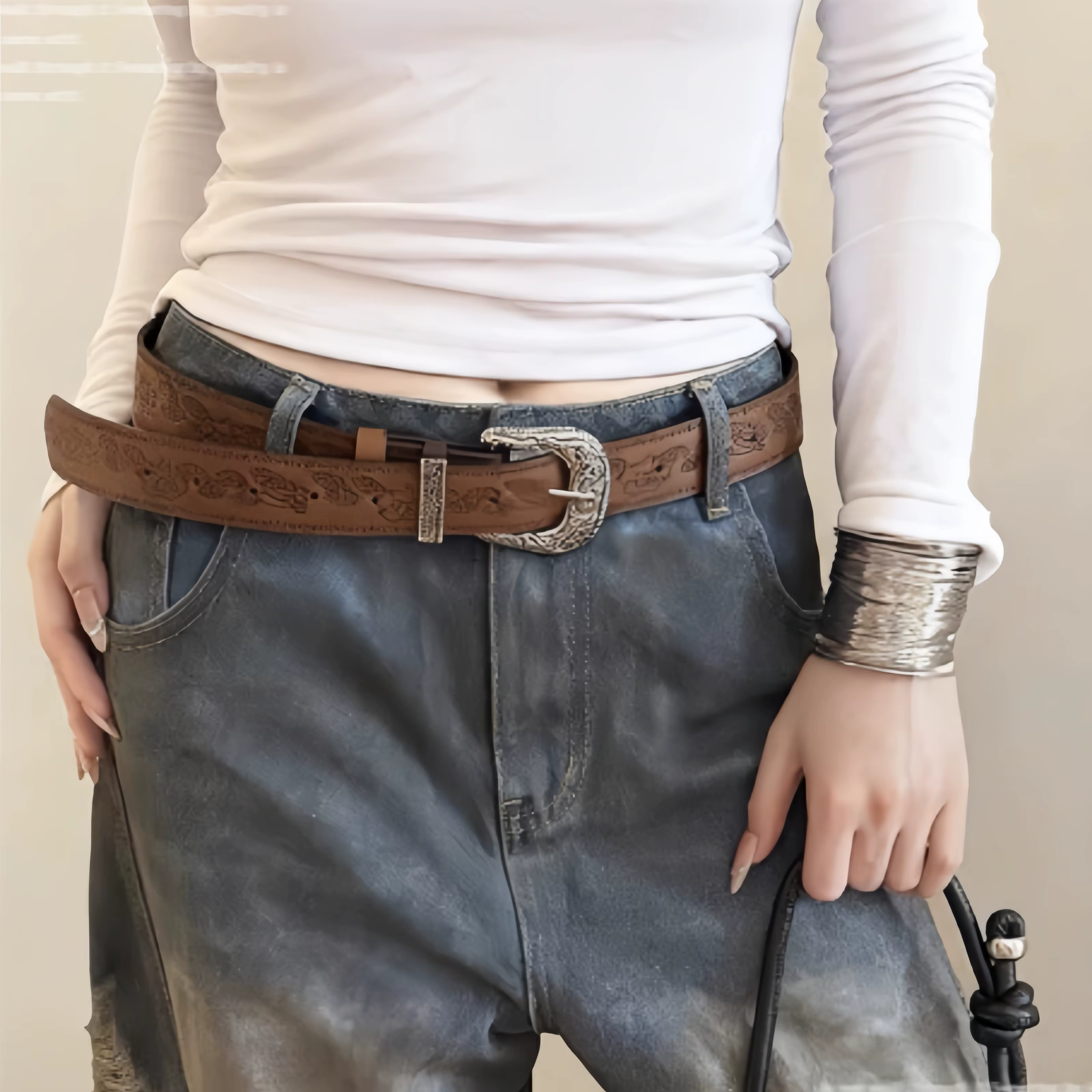 Ceinture marron rétro, adaptée aux hommes et aux femmes