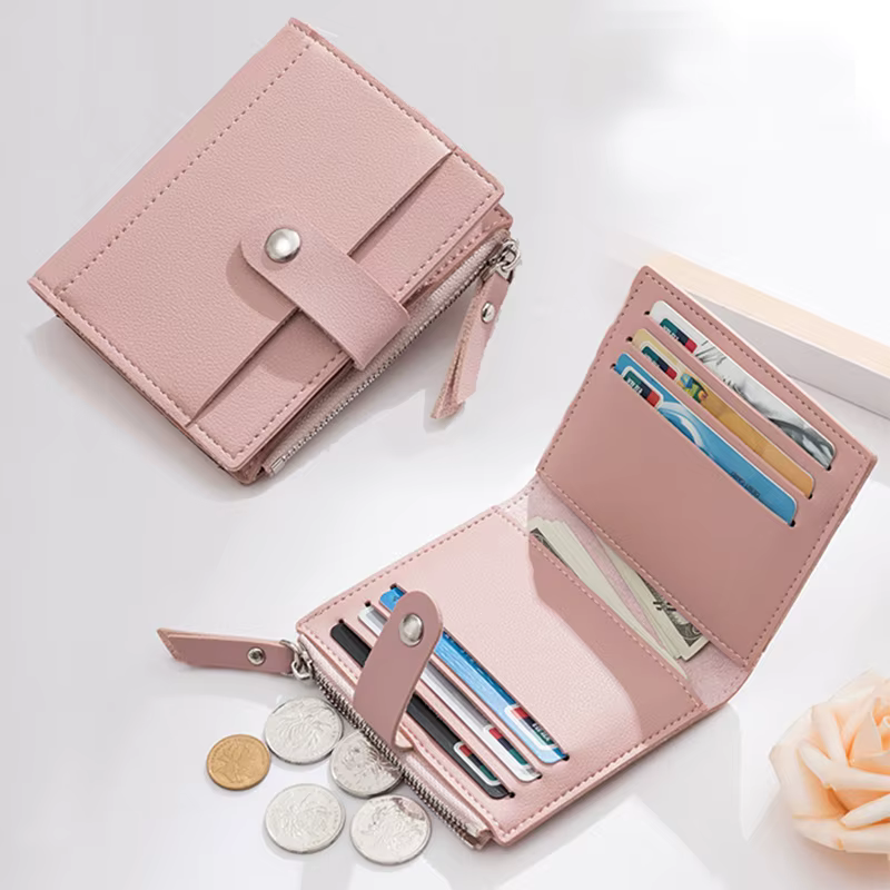 Femmes portefeuilles en cuir PU femme sac à main Mini moraillon solide multi-cartes porte-monnaie court