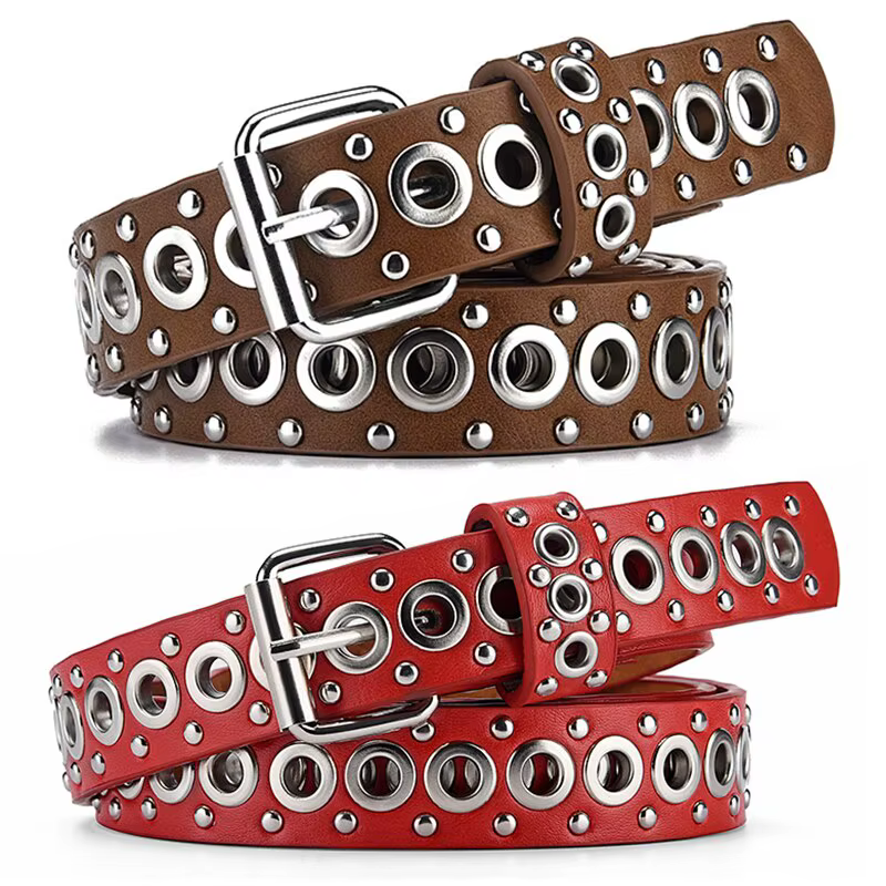 Ceinture pour femmes, ceinture fine à rivets à la mode, ceinture à boucle personnalisée, tendance streetwear, style punk hip-hop, ceinture Y2K avec jean