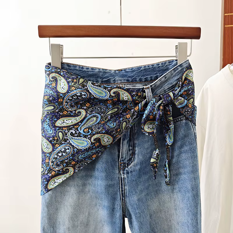 Ceinture foulard en soie pour femmes, nouveau Style décoratif assorti à la taille, jupe en jean longue Triangle, rideau de fesses élégant et polyvalent, 2025