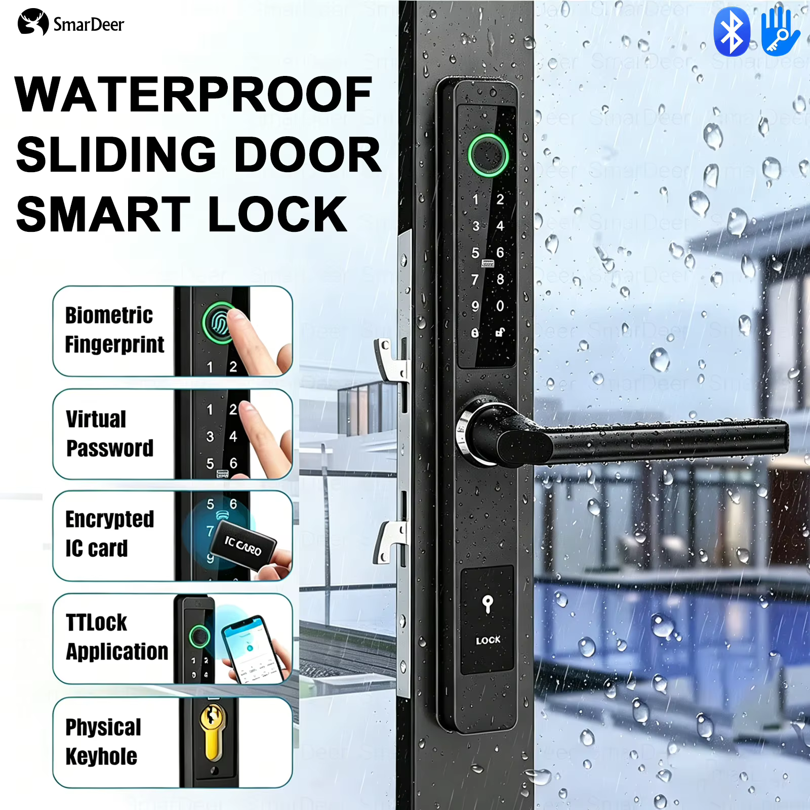 Serrure intelligente pour porte coulissante étanche IP65 SmarDeer, serrure à empreinte digitale pour porte coulissante en aluminium à pont thermique Tuya WiFi