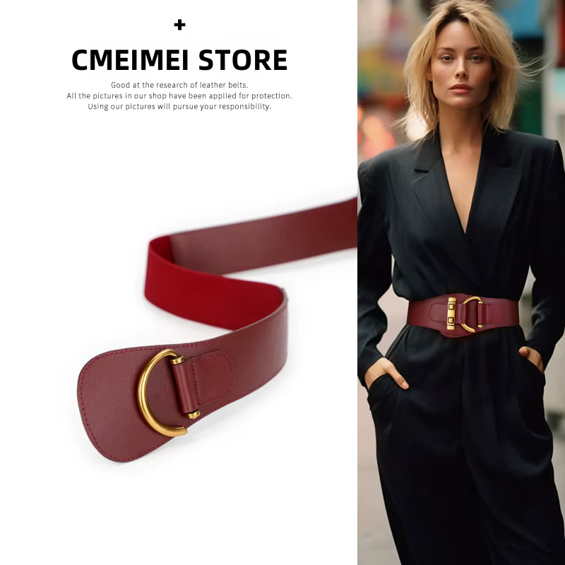 Ceinture large élastique en cuir véritable pour femmes