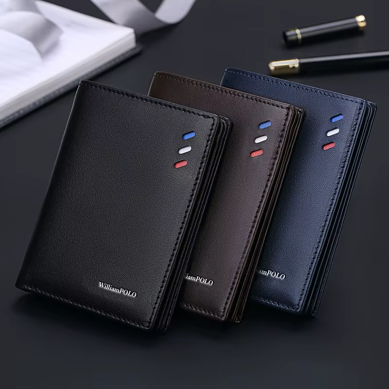 Portefeuille en cuir véritable pour hommes, porte-cartes de style court à la mode, pièce de monnaie multifonctionnelle d'hectare