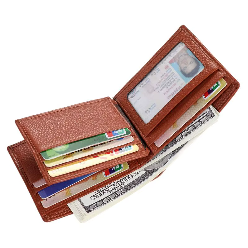 Portefeuilles pour hommes à la mode, en cuir véritable, design court, portefeuille à double rabat pour homme, porte-cartes d'identité et de crédit