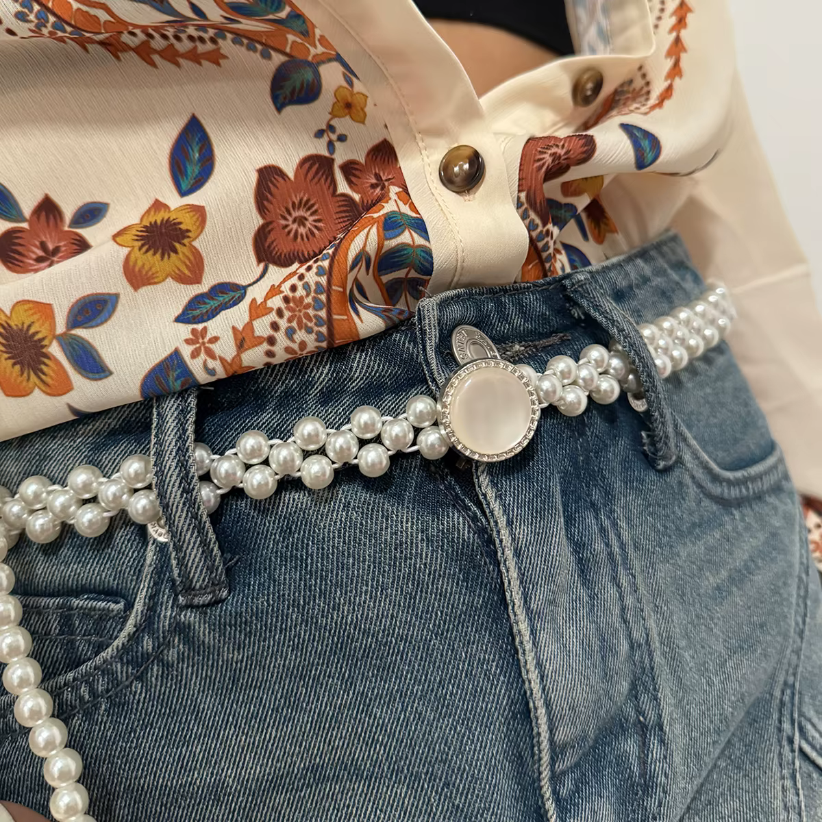 Ceinture élastique élégante pour femme avec incrustation d'agate et fausses perles