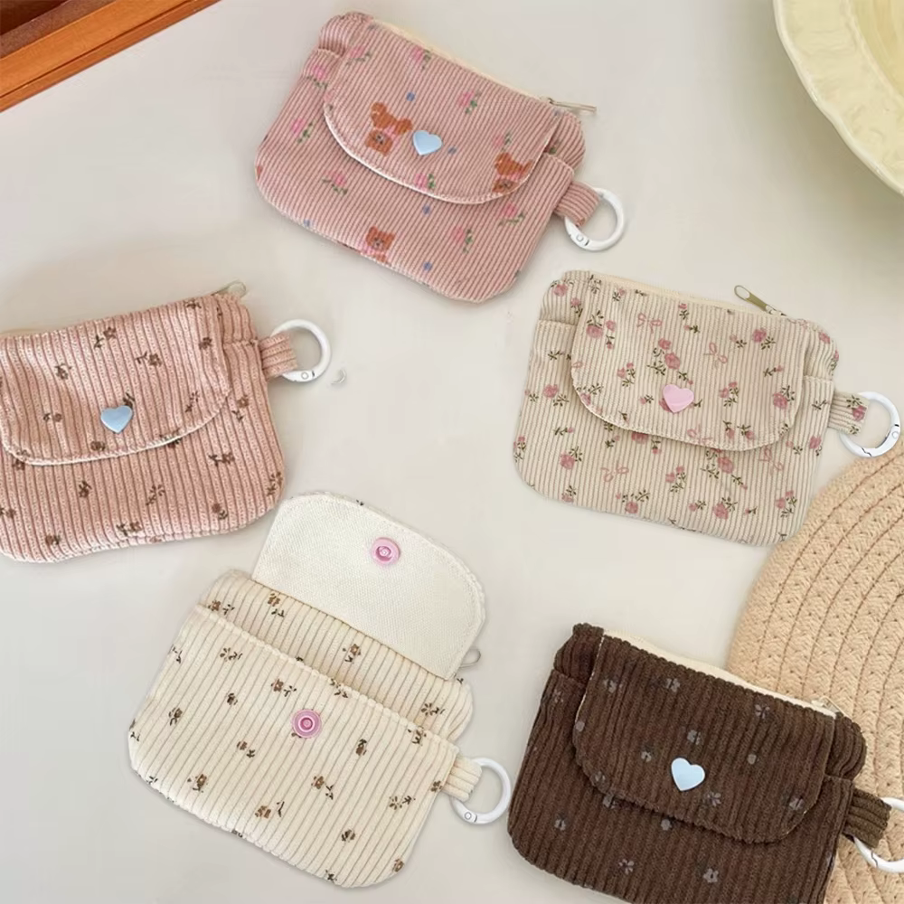 Porte-monnaie en velours côtelé, portefeuille pour femme, porte-cartes à fermeture éclair, pochette pour cartes bancaires et d'identité, trousse à maquillage pour rouge à lèvres