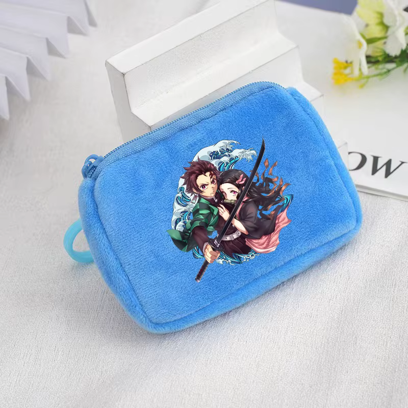 Porte-monnaie Demon Slayer Kimetsu No Yaiba pour garçons et filles, petit portefeuille portable, mini sacs de rangement, pendentif en peluche