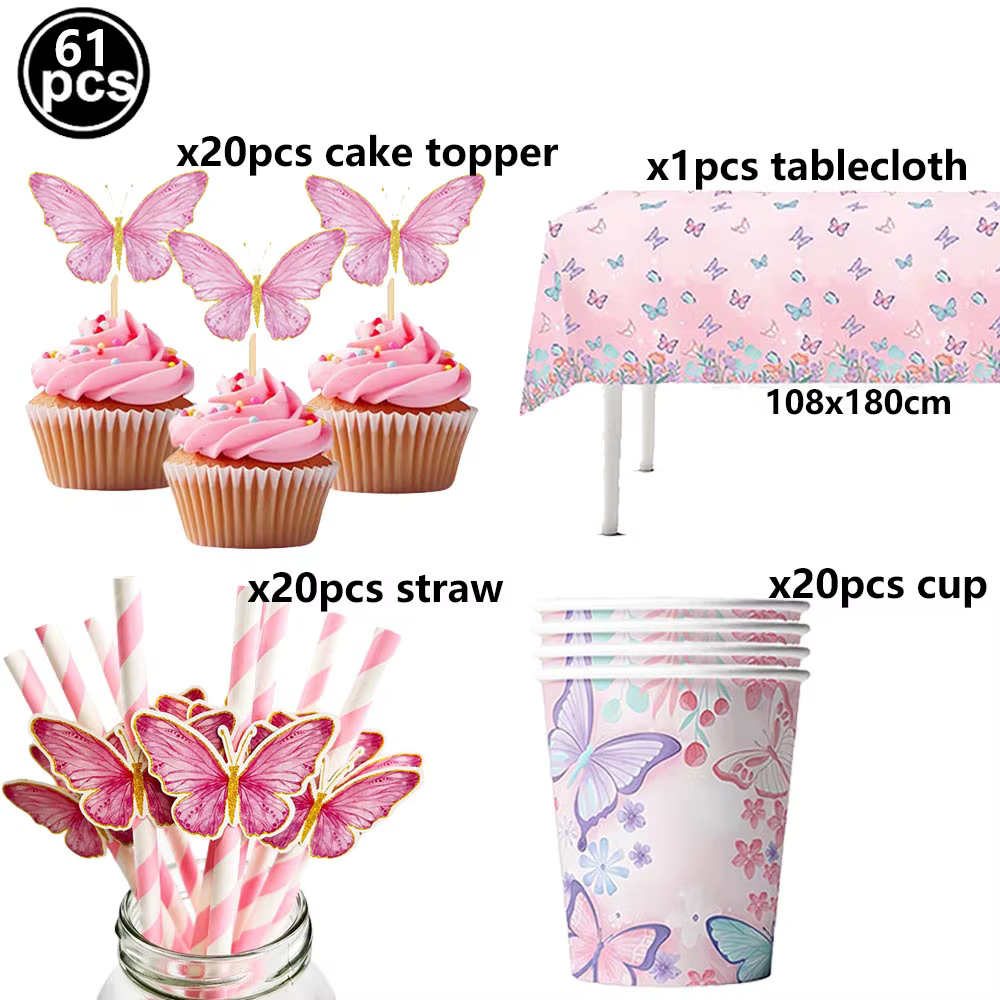 Porte-clés papillon de dessin animé, cadeau de fête d'anniversaire, anneau en caoutchouc, Bracelet, décoration de fête sur le thème de la papillon pour fille