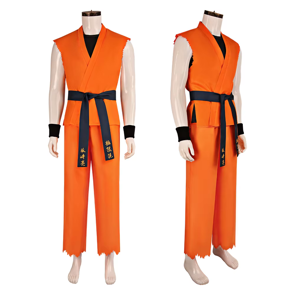 Déguisement Ryo Sakazaki Art of Fighting KOF Costume de Cosplay Kimono de Karaté Orange Uniforme d'Arts Martiaux pour Homme Tenue de Halloween