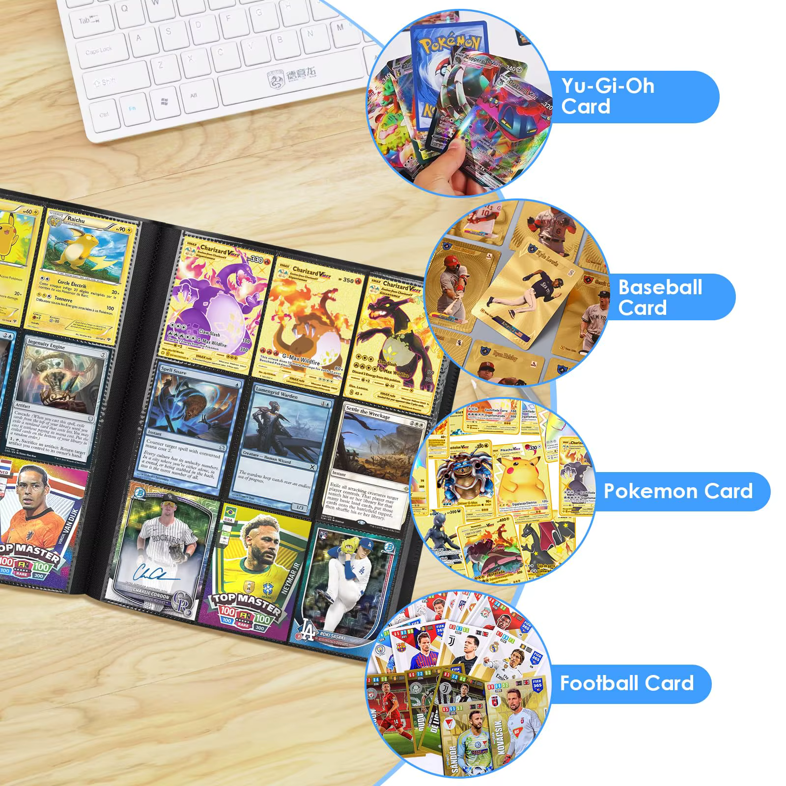 Classeur de cartes à 9 pochettes, capacité 360 cartes, album élégant à chargement latéral pour collection de cartes à échanger, cartes de jeu et cartes de baseball, carnet de cartes à collectionner