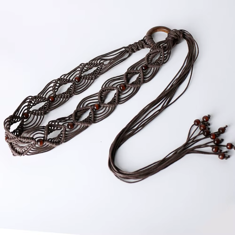 Ceinture tressée rétro pour femme, style bohème, large, ajustable, à nouer, pour robe