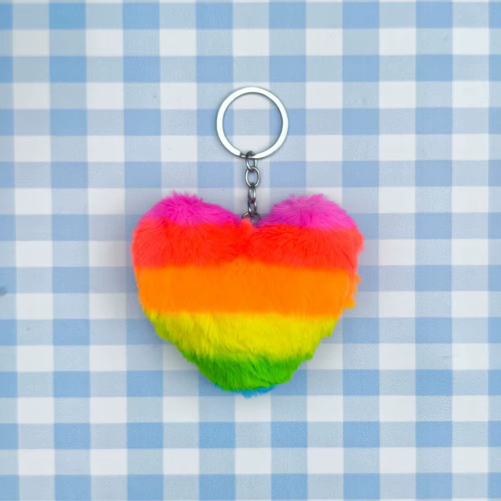 Porte-clés en peluche en forme de cœur arc-en-ciel mignon et personnalisé