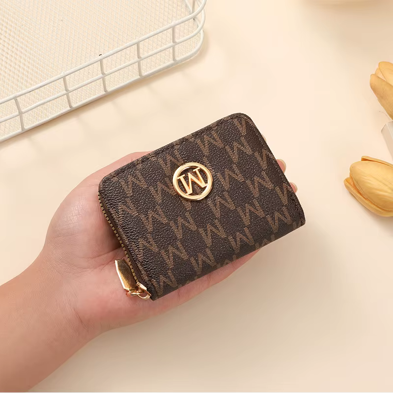 Portefeuille court imprimé pour femme avec fermeture éclair