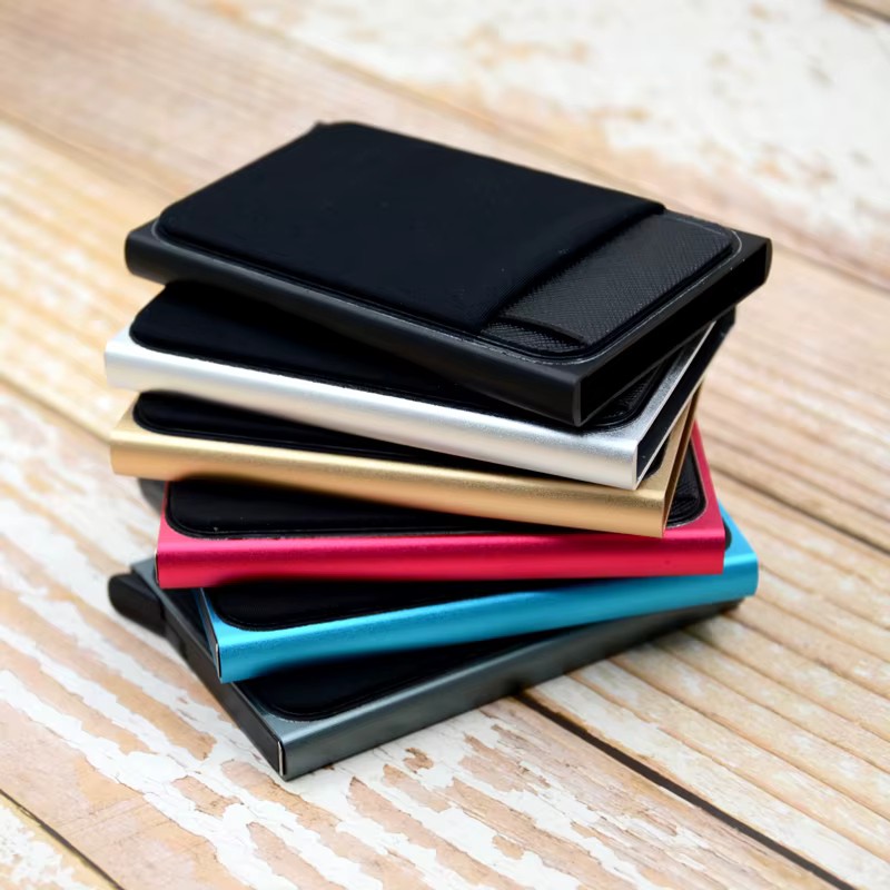 YUECIMIE portefeuille mince en aluminium avec élasticité pochette arrière ID porte-carte de crédit Mini